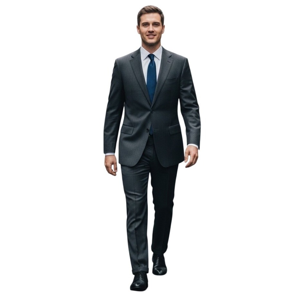 Loro Piana Hickey Freeman 44R 39/27 $2500 Gray Blue‎ Stripe Wool 2-Piece Italy